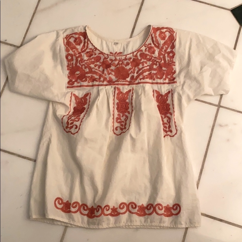 Burnt orange lightweight embroidered top XS
